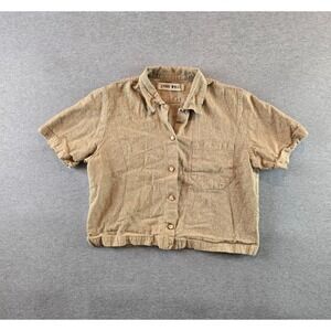 Lykke Wullf Shirt Womens Small Tan Short Sleeve Linen Blend‎ Button Down Twill
